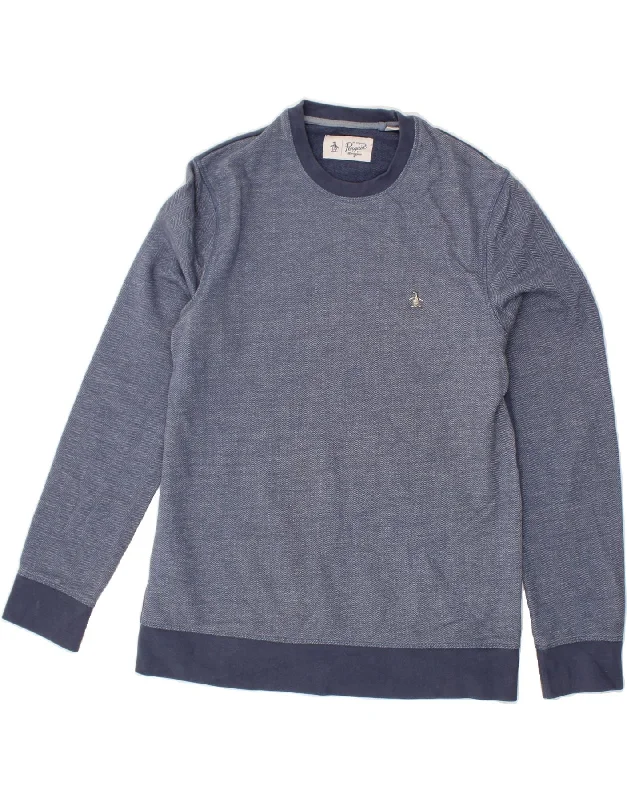 Best Deals PENGUIN Mens Sweatshirt Jumper Medium Navy Blue Chevron