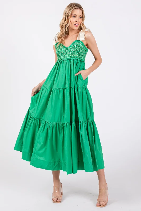 Epic Deals cocktail dressGreen Ribbon Strap Tiered Maxi Dress