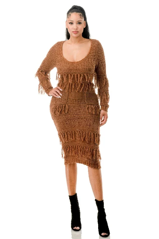 layered dressKnit Long Sleeve Fringe Dress