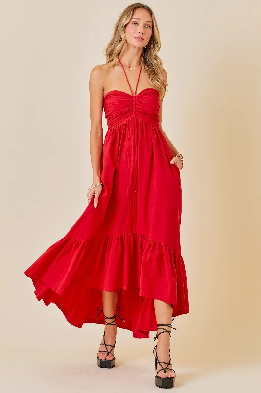 Customer Appreciation Sale long-sleeve floral dressRed Halter Neck High-Low Hem Dress Customer Appreciation Sale long-sleeve floral dressRed Halter Neck High-Low Hem Dress