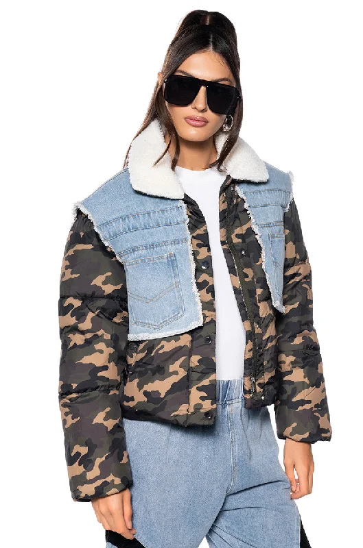 Price Fest graphic coatAMIEE DOES ARMY PUFFER COAT