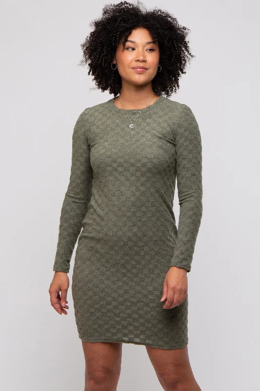 Epic Deals boho-chic dressOlive Soft Brushed Knit Long Sleeve Dress