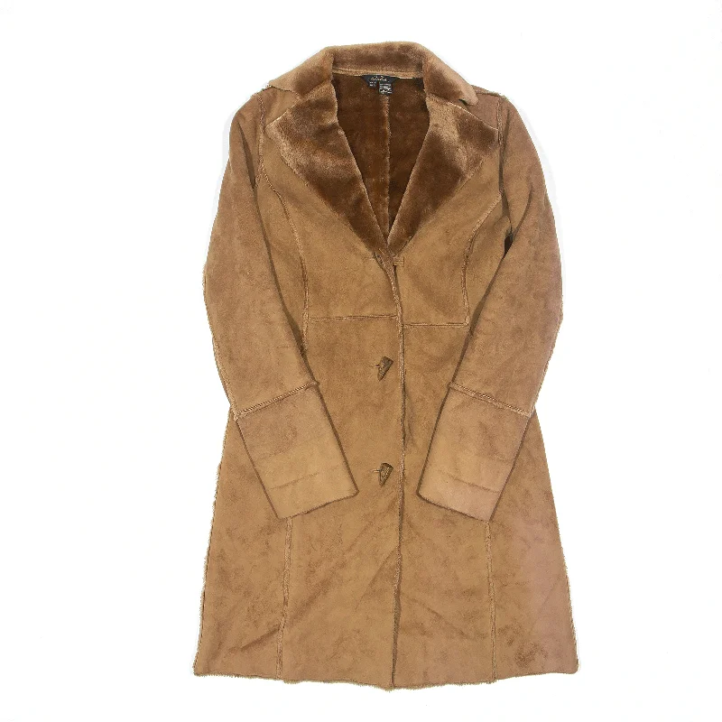 Massive Deals cozy wool-blend coatLeather Look Duffle Jacket Brown Womens S