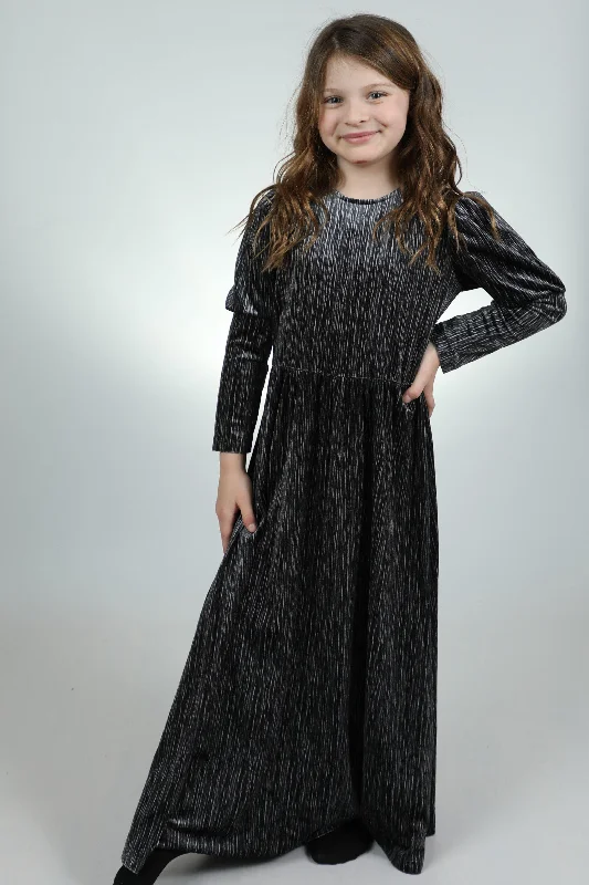 fitted cocktail dressZigZag Girls Velour Puff Sleeve Maxi Dress