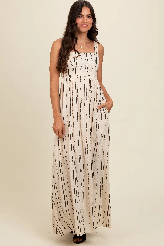 Lowest Prices denim dressCream Striped Back Cut Out Maxi Dress