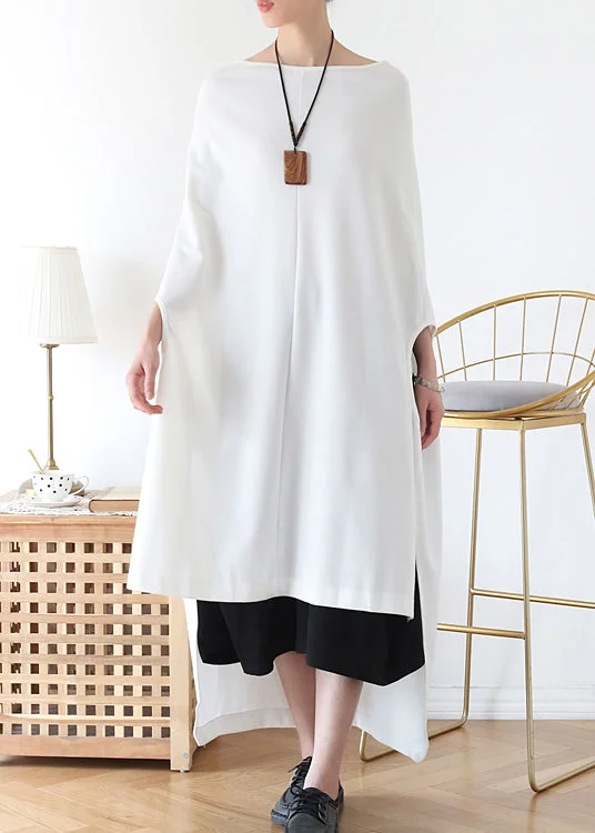 New Deals flowy evening dressItalian White Slash neck Asymmetrical Cotton Long Dress Batwing Sleeve New Deals flowy evening dressItalian White Slash neck Asymmetrical Cotton Long Dress Batwing Sleeve