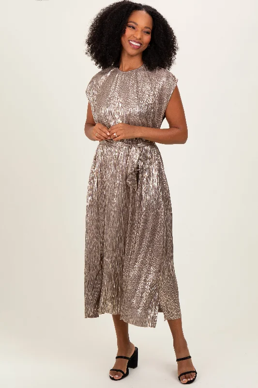 Price Slash elegant evening dressDark Gold Metallic Sash Tie Dress