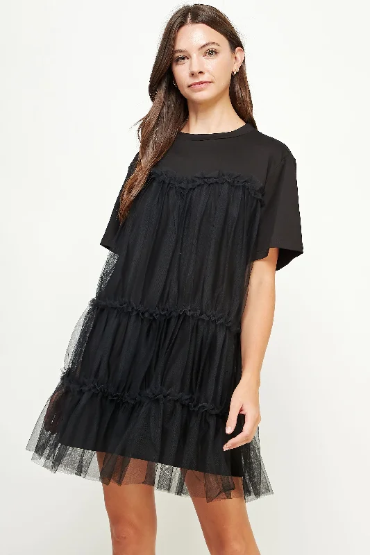 Final Markdown high-waisted dressBlack Tulle Overlay Tiered Mini Dress