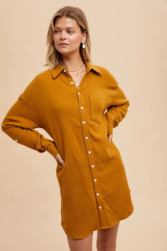 Steals and Deals floral dressCamel Rolled Cuff Button Down Dress