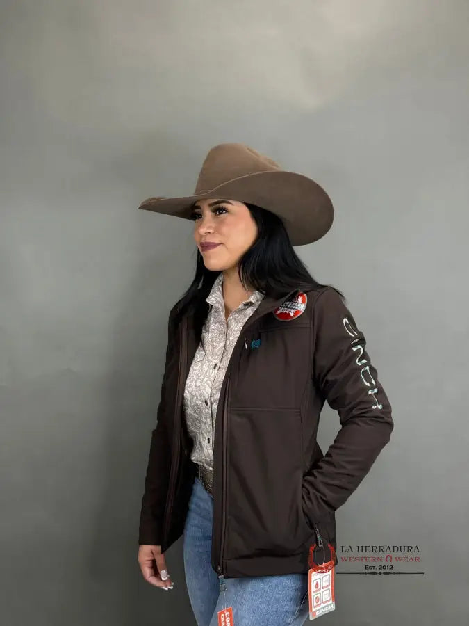 Fantastic Offers Cinch Womens Brown / Turquise Team Logo Softshell Jacket