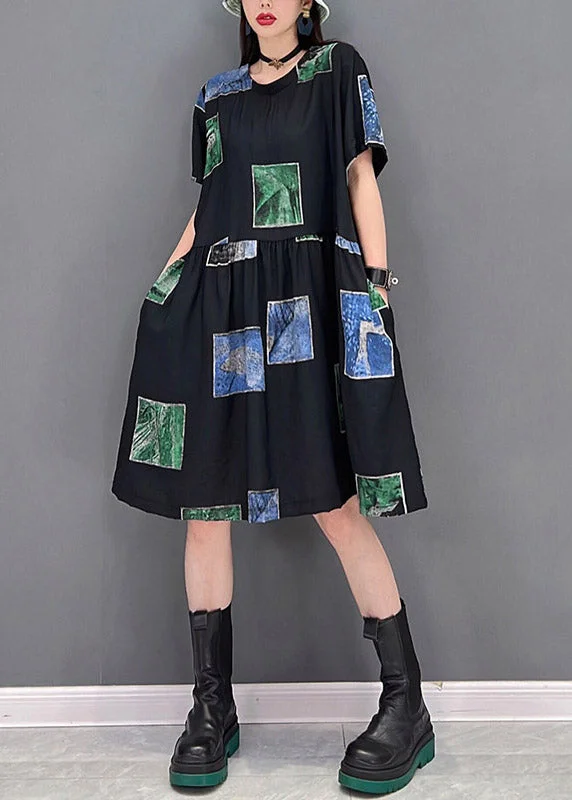 New Markdowns classic fit-and-flare dressSlim Fit Green O-Neck Asymmetrical Print Wrinkled Pockets Dress Short Sleeve New Markdowns classic fit-and-flare dressSlim Fit Green O-Neck Asymmetrical Print Wrinkled Pockets Dress Short Sleeve