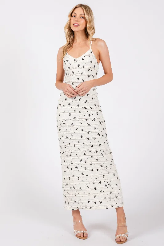 New Markdowns mini dressIvory Ruffle Bow Print Dress