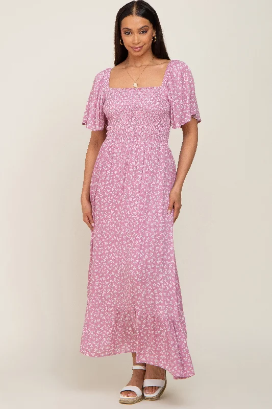 Fantastic Deals wrap-around dressPink Floral Smocked Midi Dress