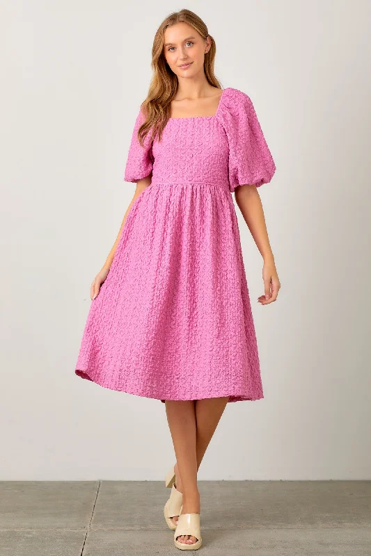 Great Bargains boho-chic dressPink Floral Jacquard Midi Dress