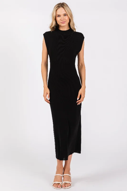 Members Only vintage dressBlack Knit Mock Neck Midi Dress