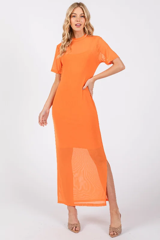 One-DAY Sale structured dressOrange Layered Mesh Maxi Dress