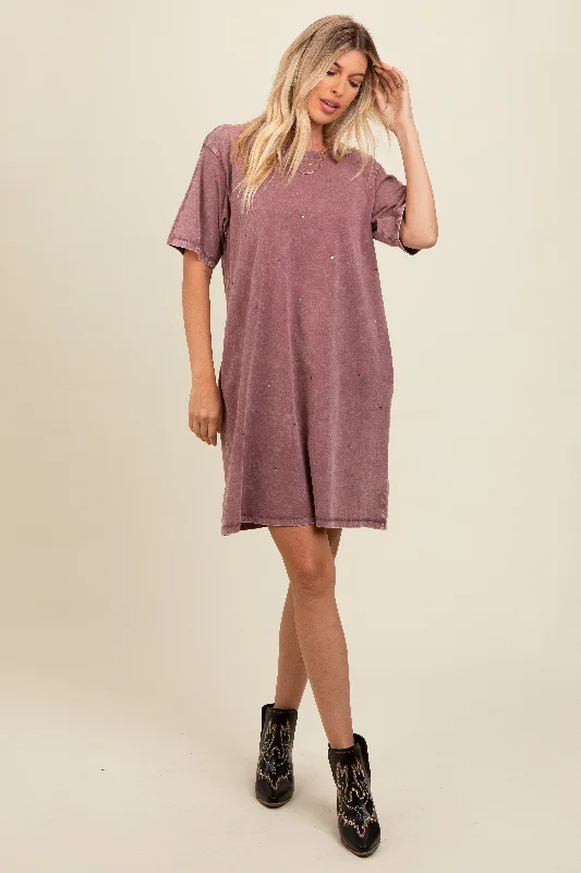 Major Savings comfy maxi dressMauve Rhinestone Mineral Washed T-Shirt Dress