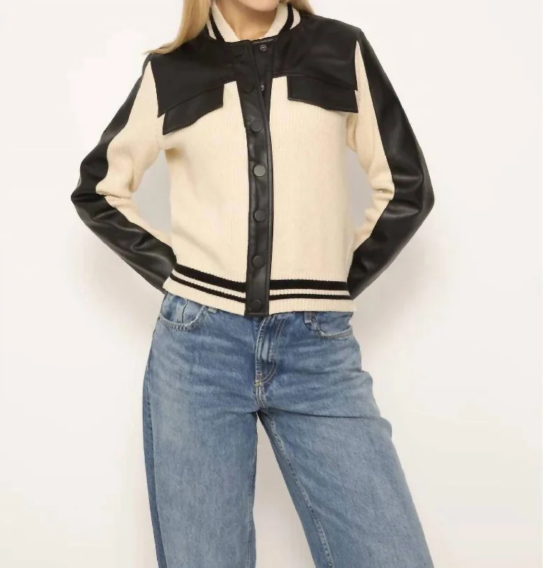 Exclusive Access Axel Vegan Sweater Bomber In Ivory/black  Ivory