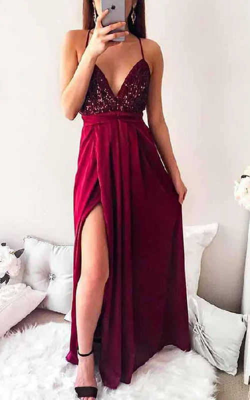 long-sleeve floral dressChiffon Floor-length A Line Sleeveless Casual Prom Evening Dress with Sequins-334355