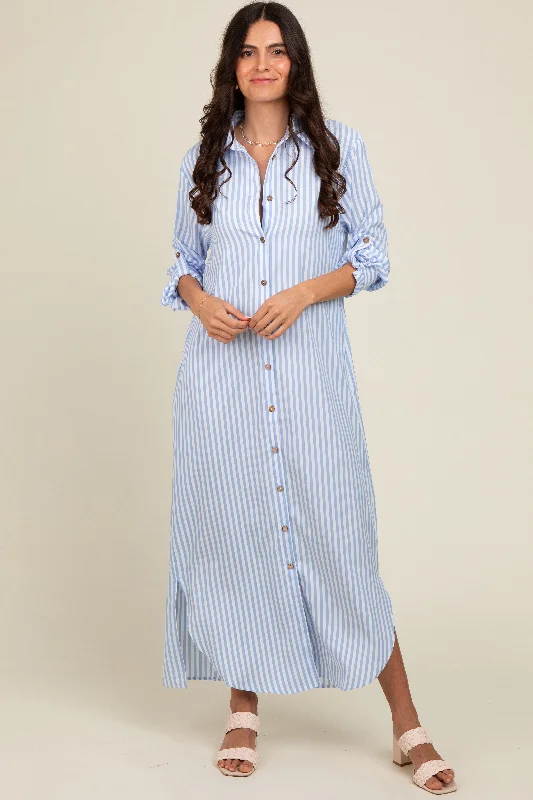 Major Savings textured dressLight Blue Striped Button Down Maxi Dress