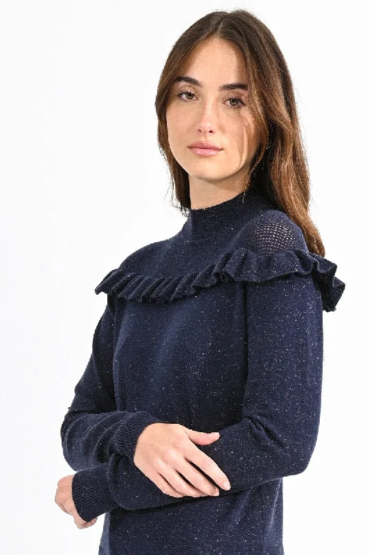 ruched dressMolly Bracken Navy Blue Openwork Knit Jumper At The Shoulder