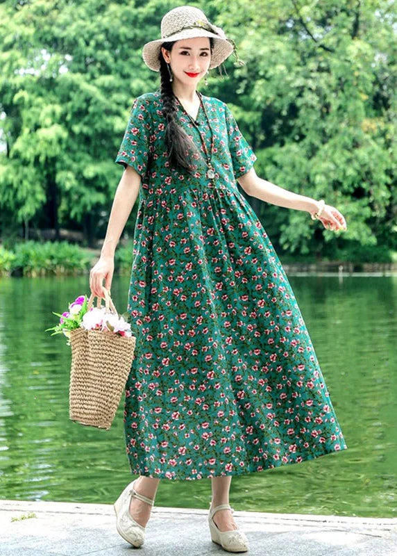 Early Access velvet dressStyle Blackish Green O-Neck Print Wrinkled Linen Dress Short Sleeve Early Access velvet dressStyle Blackish Green O-Neck Print Wrinkled Linen Dress Short Sleeve