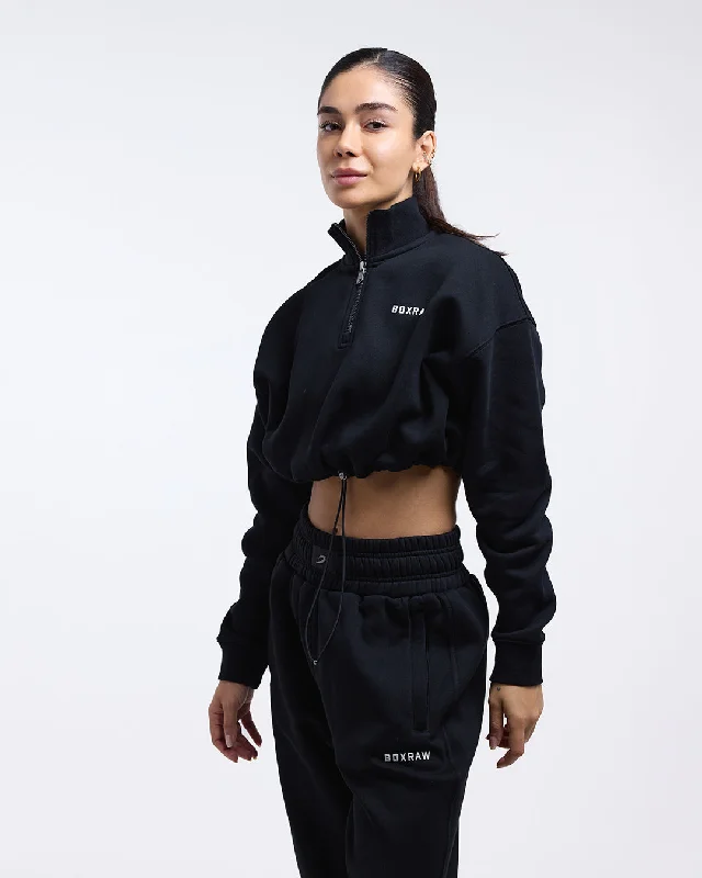 Blowout Sale Johnson Cropped 1/4 Zip - Black
