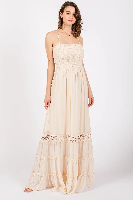 New Markdowns classic fit-and-flare dressCream Smocked Open Back Maxi Dress