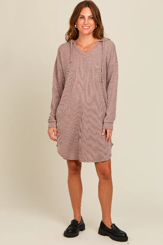 Deal of the Day tiered dressMocha Ribbed Hoodie Dress