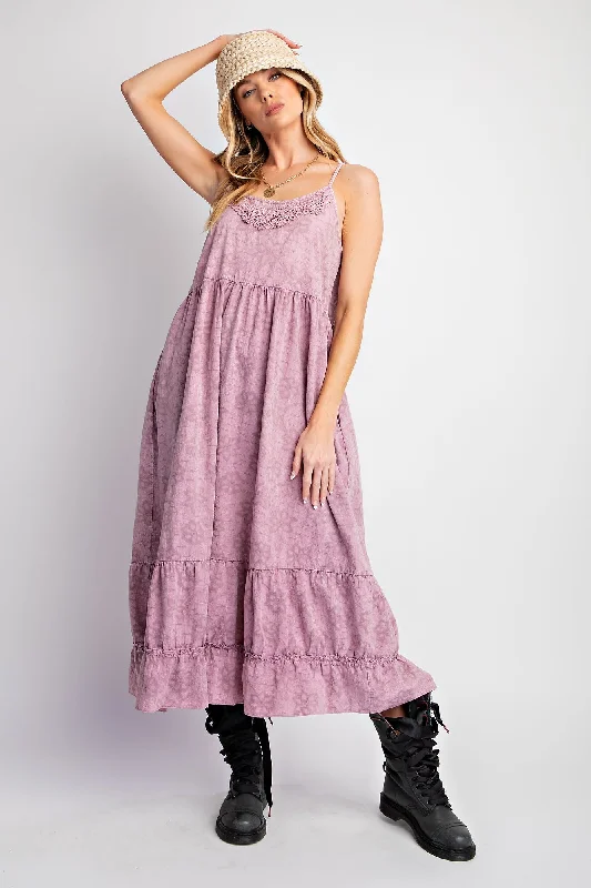 Early Access off-shoulder dressMauve Embroidered Vintage Wash Midi Dress