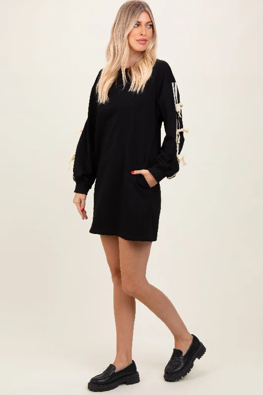 Unbeatable Prices silk dressBlack Bow Detail Long Sleeve Sweatshirt Mini Dress