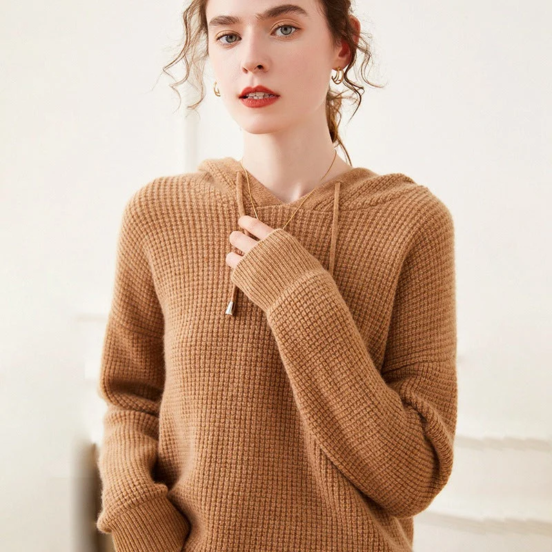 Take Advantage Women's Knitted Sweat Shirt Loose Hooded Cashmere Sweater